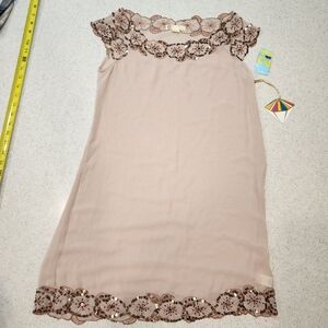 Forever 21 Sheer Womens Dress Small Sequins Romantic Whimsy Feminine Nude Gold